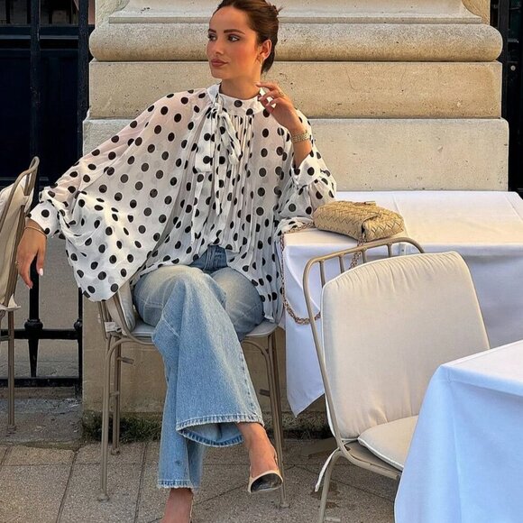 Multicolor Casual Women's Elegant Polka Dot Pattern Bowknot blouse - Picture 3 of 5